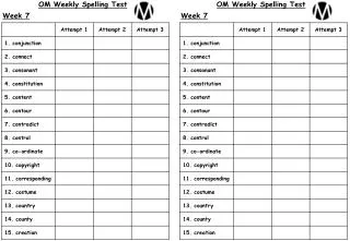 OM Weekly Spelling Test Week 7