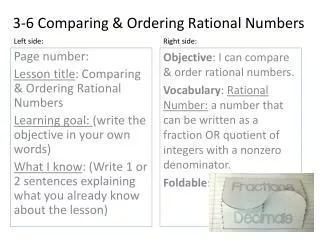 3-6 Comparing &amp; Ordering Rational Numbers