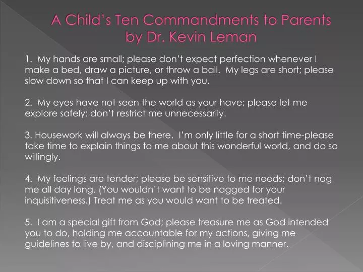 a child s ten commandments to parents by dr kevin leman