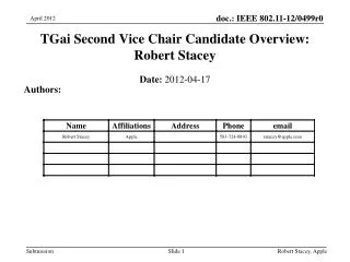 tgai second vice chair candidate overview robert stacey