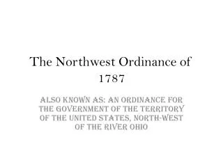 The Northwest Ordinance of 1787