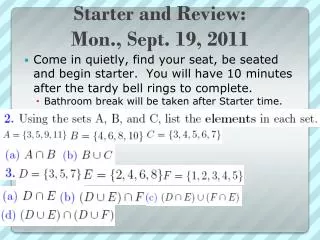 Starter and Review: Mon., Sept. 19, 2011