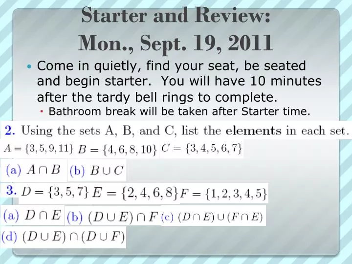 starter and review mon sept 19 2011