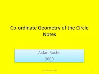 Co-ordinate Geometry of the Circle Notes