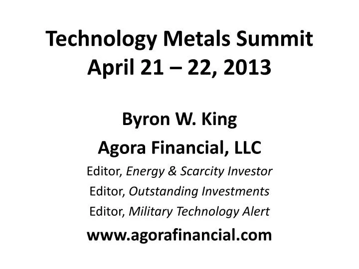 technology metals summit april 21 22 2013
