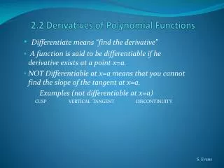 2.2 Derivatives of Polynomial Functions