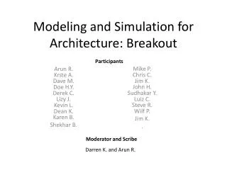 Modeling and Simulation for Architecture: Breakout