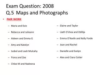 Exam Question: 2008 Q.5	Maps and Photographs