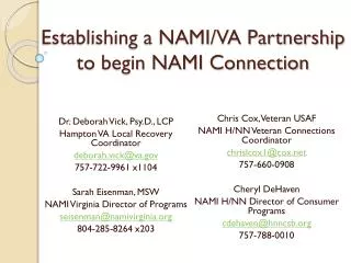 Establishing a NAMI/VA Partnership to begin NAMI Connection