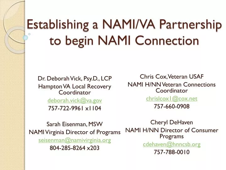 establishing a nami va partnership to begin nami connection