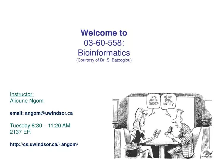 welcome to 03 60 558 bioinformatics courtesy of dr s batzoglou