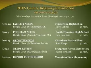 NTPS Facility Advisory Committee Meeting Schedule