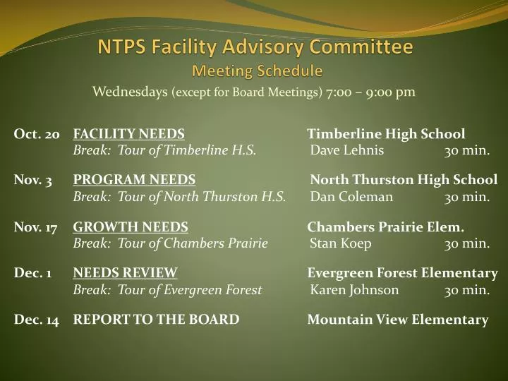 ntps facility advisory committee meeting schedule