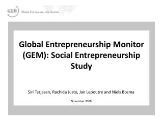 Global Entrepreneurship Monitor (GEM): Social Entrepreneurship Study