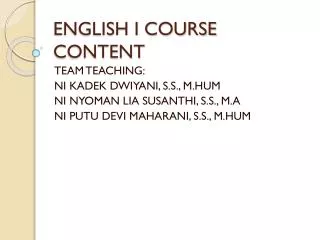 ENGLISH I COURSE CONTENT