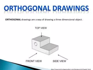 ORTHOGONAL drawings are a way of drawing a three dimensional object.