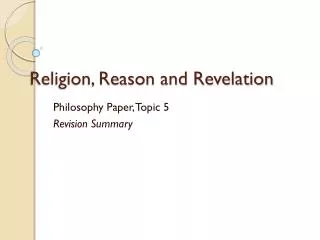 Religion, Reason and Revelation