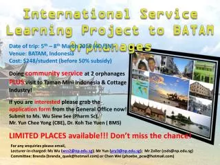 International Service Learning Project to BATAM Orphanages