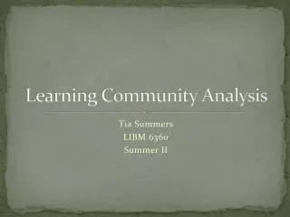 Learning Community Analysis