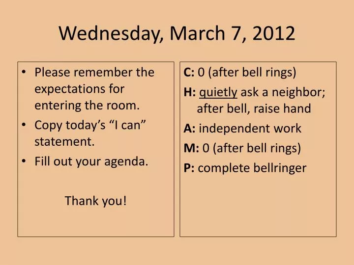 wednesday march 7 2012