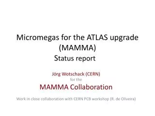 M icromegas for the ATLAS upgrade (MAMMA) S tatus report
