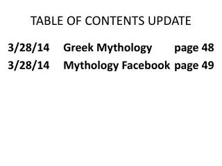 TABLE OF CONTENTS UPDATE