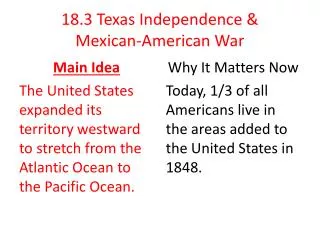 18.3 Texas Independence &amp; Mexican -American War