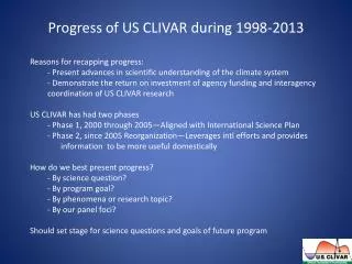 Progress of US CLIVAR during 1998-2013
