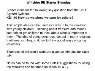 Wiltshire RE Starter Stimulus