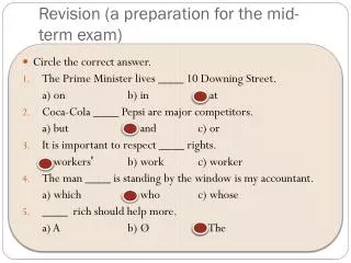 Revision (a preparation for the mid-term exam)