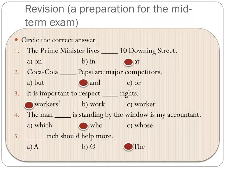 revision a preparation for the mid term exam