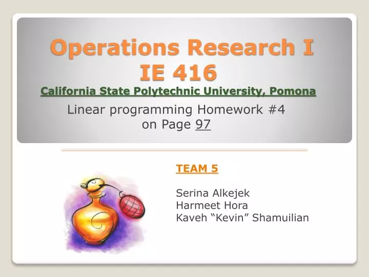 operations research i ie 416 california state polytechnic university pomona