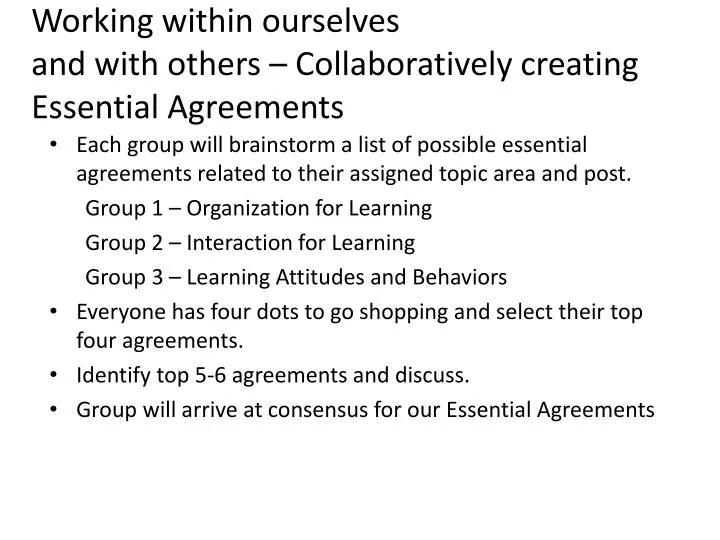 working within ourselves and with others collaboratively creating essential agreements