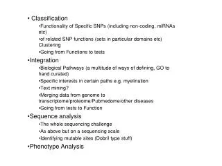 Classification Functionality of Specific SNPs (including non-coding, miRNAs etc)