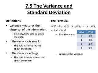 7.5 The Variance and Standard Deviation