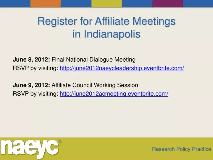 register for affiliate meetings in indianapolis