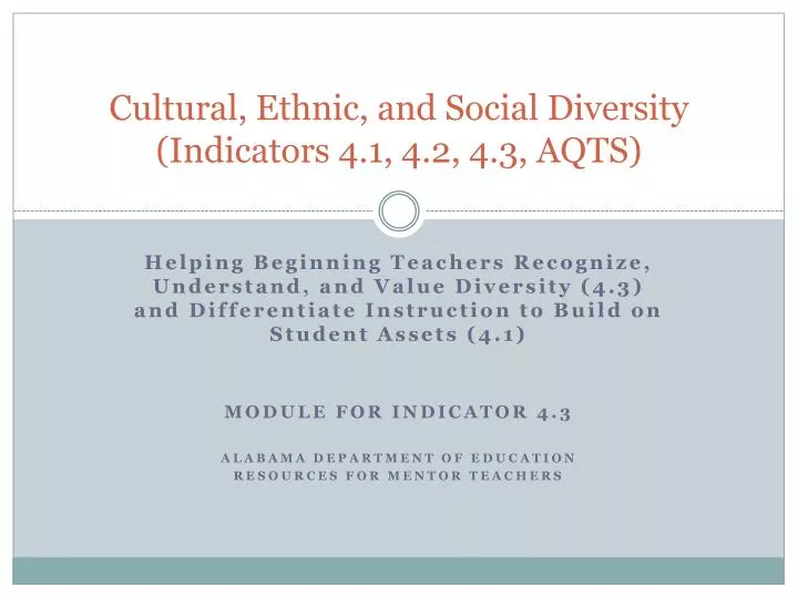 cultural ethnic and social diversity indicators 4 1 4 2 4 3 aqts