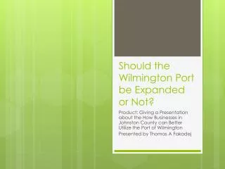 Should the Wilmington Port be Expanded or Not?