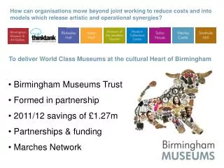 To deliver World Class Museums at the cultural Heart of Birmingham Birmingham Museums Trust