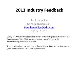 2013 Industry Feedback