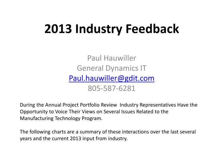 2013 industry feedback