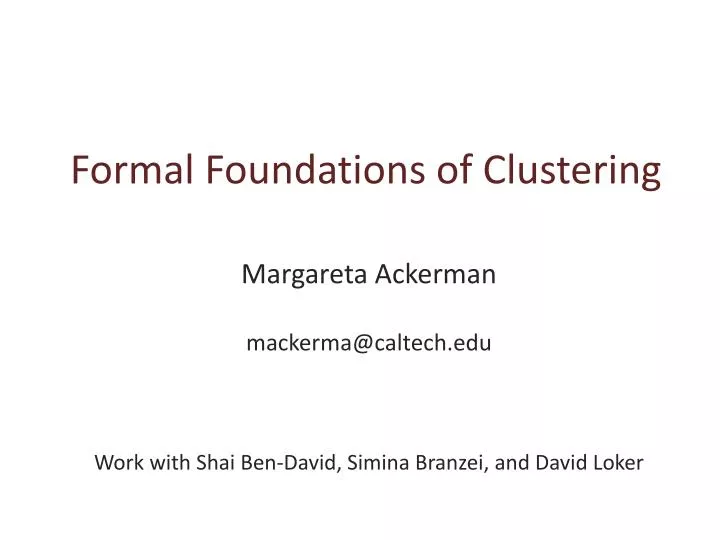 formal foundations of clustering