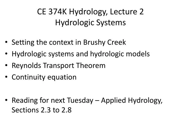 ce 374k hydrology lecture 2 hydrologic systems