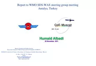 Report to WMO SDS-WAS steering group meeting Antalya, Turkey