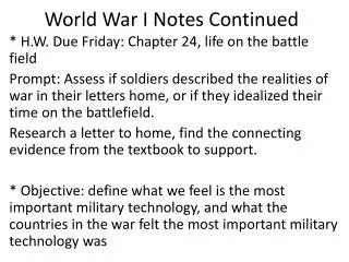 World War I Notes Continued