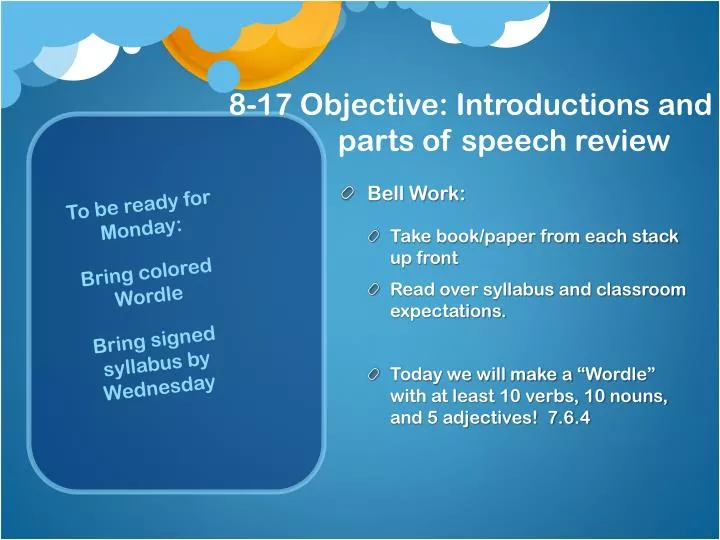8 17 objective introductions and parts of speech review
