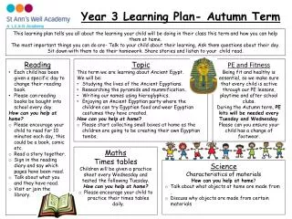 Year 3 Learning Plan- Autumn Term