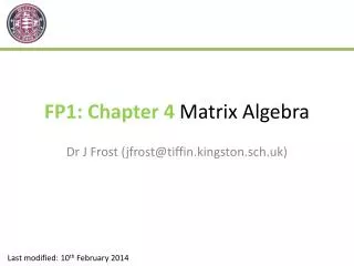 FP1: Chapter 4 Matrix Algebra
