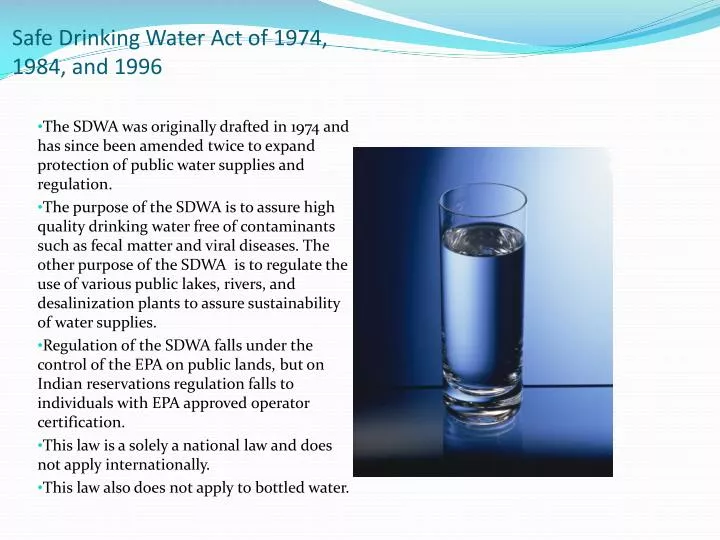 safe drinking water act of 1974 1984 and 1996