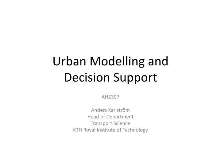 urban m odelling and decision support